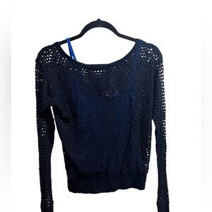 Black Mesh Net Long Sleeve Top with built in tank (royal blue)